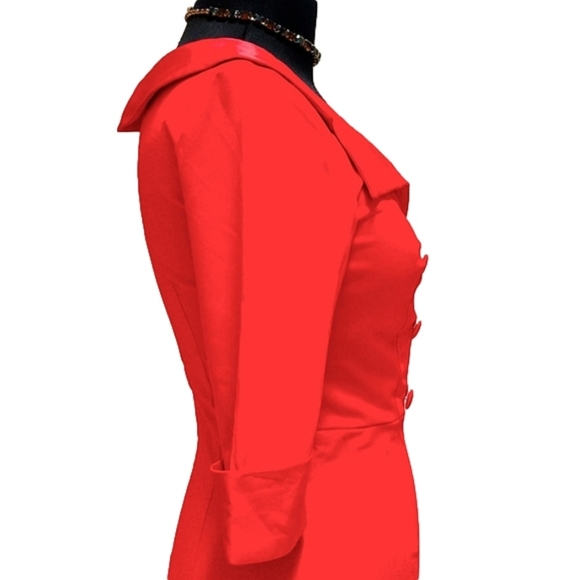 Retro Red WIGGLE Dress Women's Midi Pin-Up - Picture 6 of 11